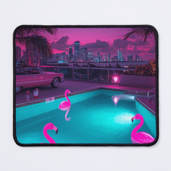 Item preview, Rooftop Pool Miami Penthouse Twilight Neon Luxury Retrowave Art designed and sold by Kynura.