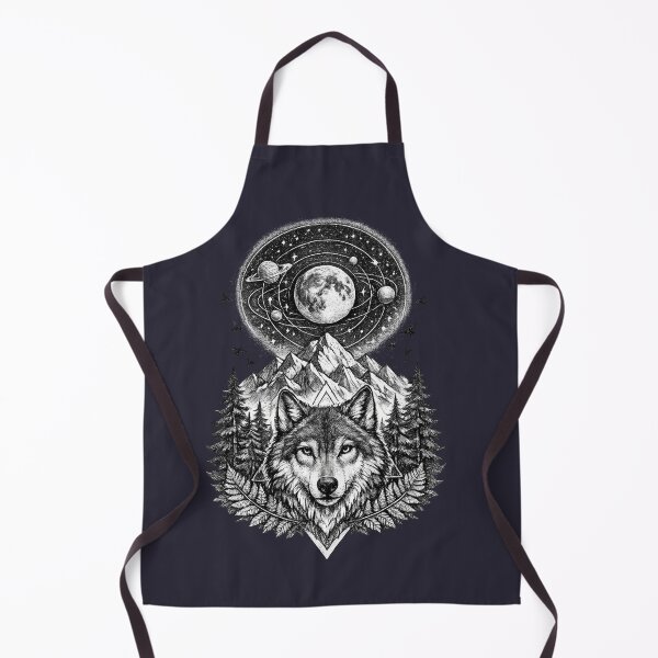 Item preview, Mystic Wolf Moon Mountain Celestial Black and White Design designed and sold by t-patterns.