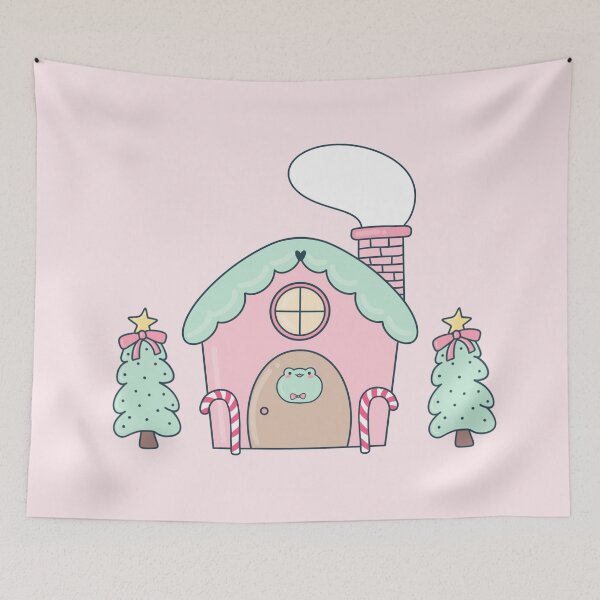 Item preview, Cute Froggy Gingerbread House - Kawaii Pastel Holiday designed and sold by ShyHomebodyClub.