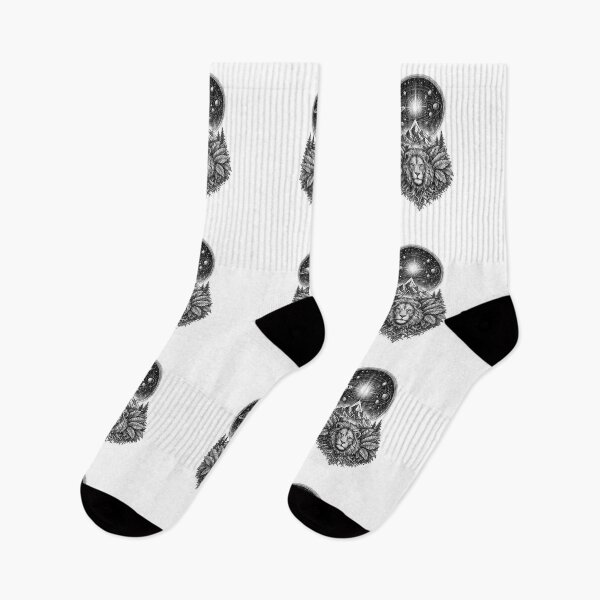 Item preview, Mystic Lion Galaxy Mountain Black and White Design designed and sold by t-patterns.