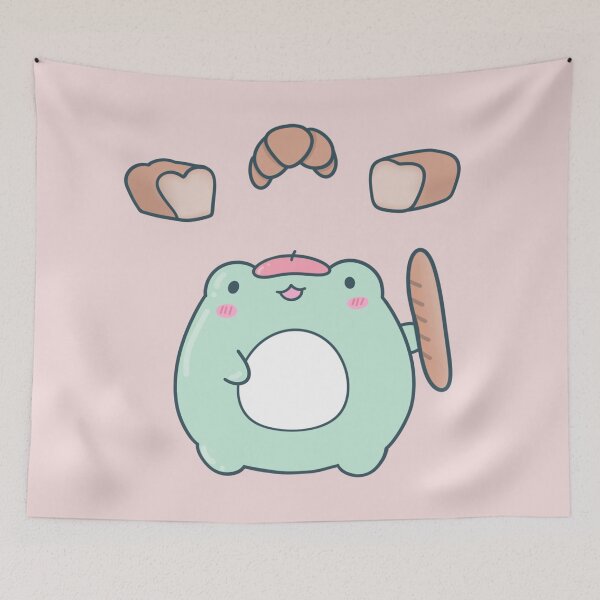 Item preview, Cute Froggy Holding Bread - Kawaii Pastel Frog designed and sold by ShyHomebodyClub.