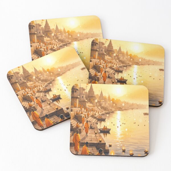 Item preview, Varanasi India Sunrise - Ganges River Watercolor Art designed and sold by TheDesignDen21.