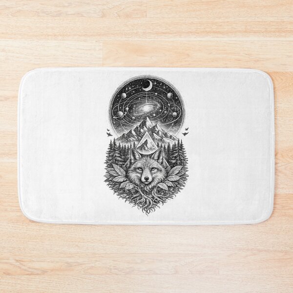 Item preview, Mystic Fox Cosmic Mountain Black and White Design designed and sold by t-patterns.