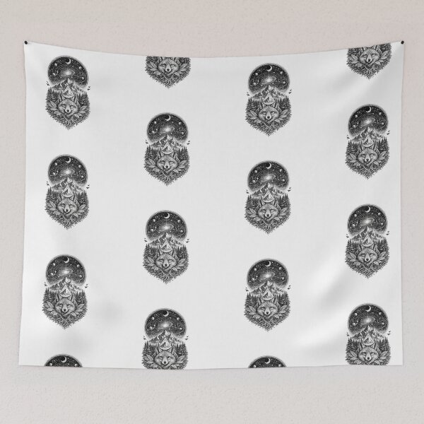Item preview, Mystic Fox Cosmic Mountain Black and White Design designed and sold by t-patterns.