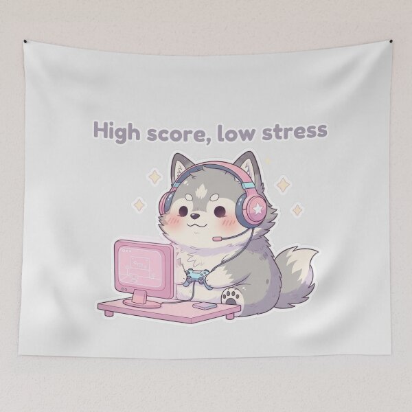 Item preview, High Score Low Stress – Cute Gamer Wolf Kawaii Design designed and sold by soletstudio.