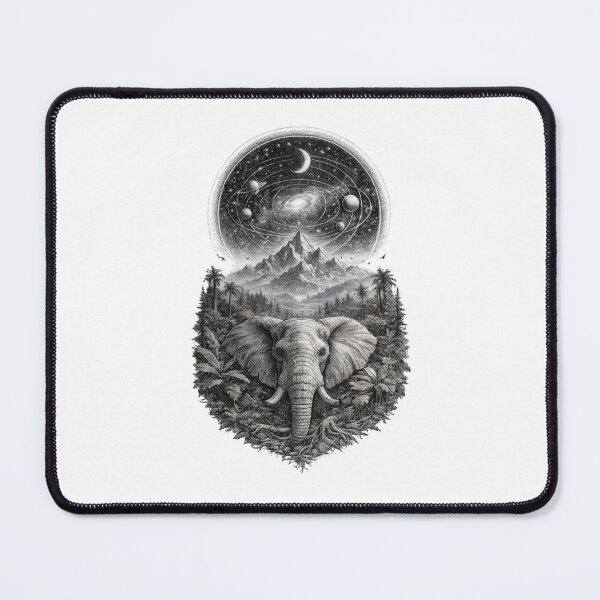 Item preview, Mystic Elephant Cosmic Mountain Black and White Design designed and sold by t-patterns.