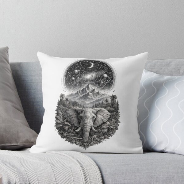 Item preview, Mystic Elephant Cosmic Mountain Black and White Design designed and sold by t-patterns.