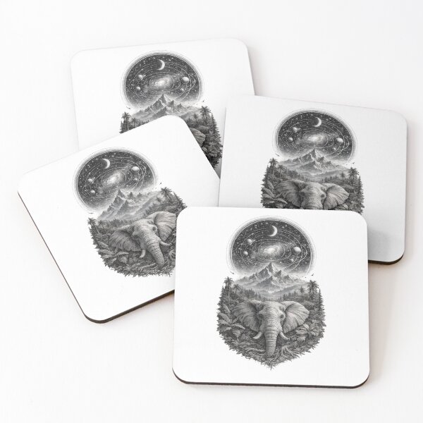 Item preview, Mystic Elephant Cosmic Mountain Black and White Design designed and sold by t-patterns.