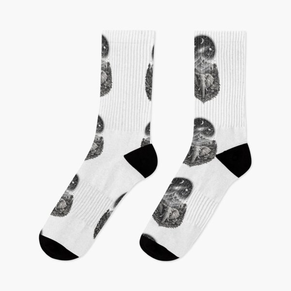 Item preview, Mystic Elephant Cosmic Mountain Black and White Design designed and sold by t-patterns.