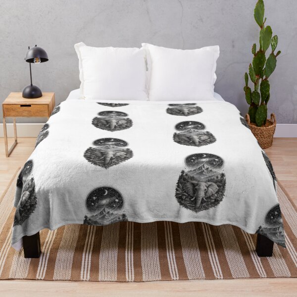 Item preview, Mystic Elephant Cosmic Mountain Black and White Design designed and sold by t-patterns.