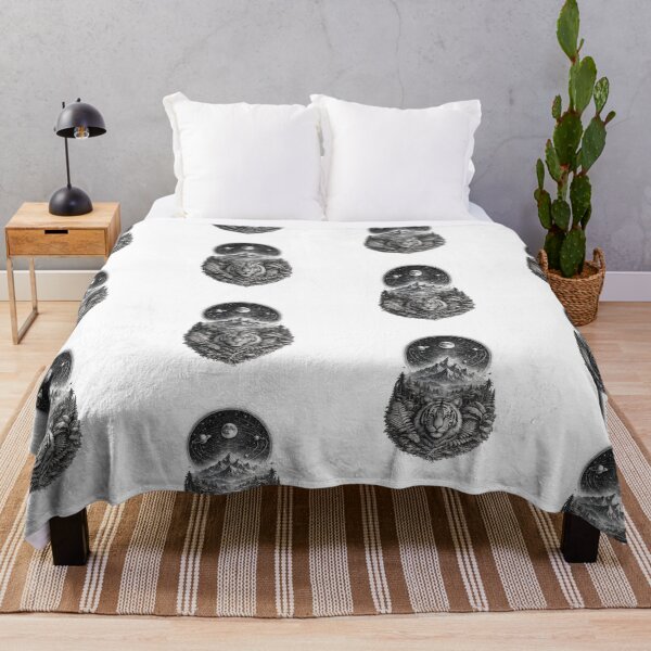 Item preview, Mystic Tiger Cosmic Mountain Black and White Illustration designed and sold by t-patterns.