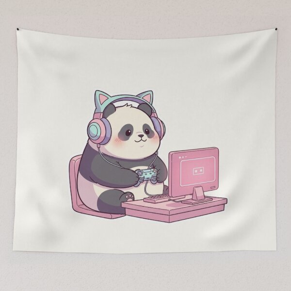 Aperçu de l'œuvre Cute Panda Gamer – Une esthétique gaming pastel et chaleureuse créée et vendue par soletstudio.