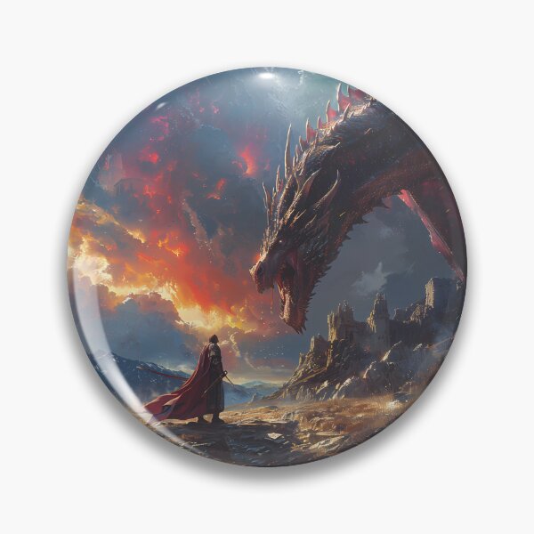 Artikelvorschau, Krieger und Drache | Legendärer Kampf gegen den Drachen – Fantasy-Kunst entworfen und verkauft von Moonvale Studio.