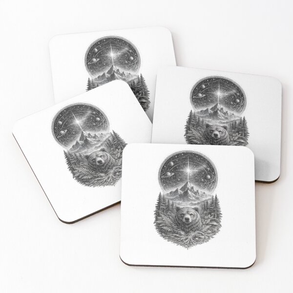 Item preview, Mystic Bear Cosmic Mountain Celestial Black and White Illustration designed and sold by t-patterns.