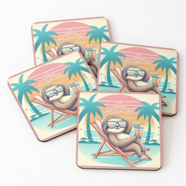 Item preview, Retro Sloth Summer Vibes: Vintage Sunset and Cocktail Art designed and sold by LixysTempo.