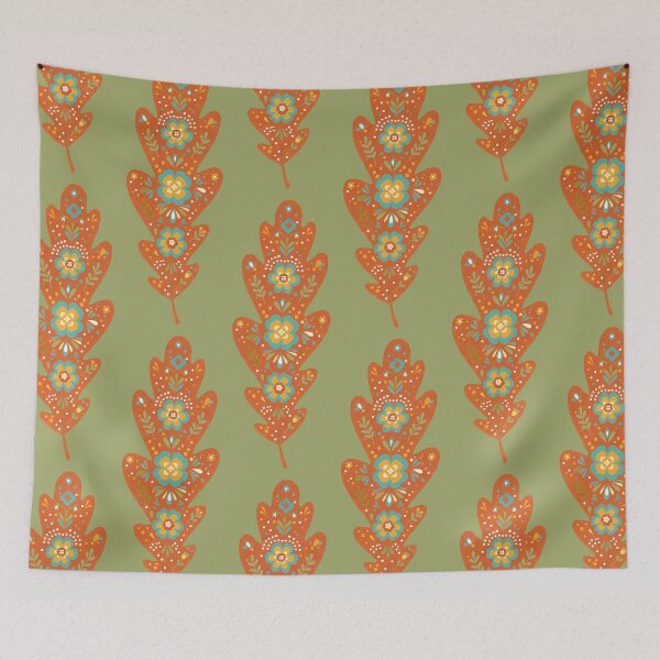 Item preview, Orange Oak Leaf – Scandinavian Folk Art by heidiannemorris © designed and sold by FOLK ART FUSION by heidiannemorris.