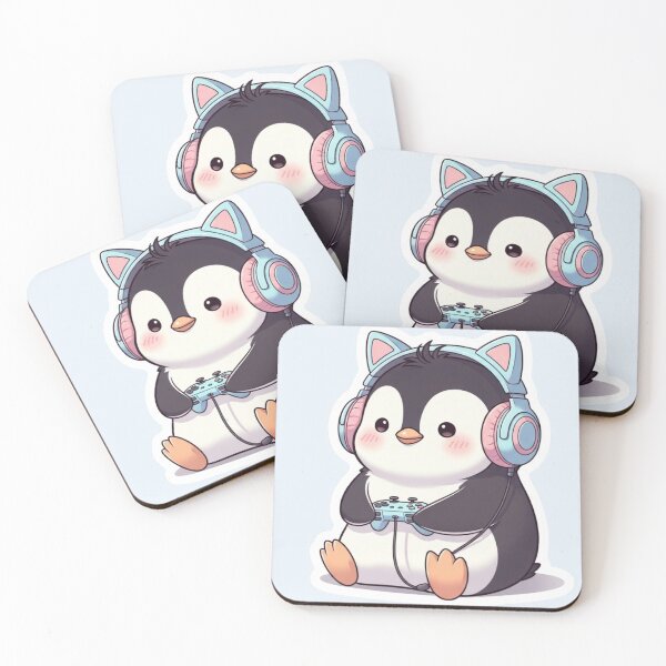Item preview, Cute Gamer Penguin with Cat Ear Headphones – Kawaii Gaming designed and sold by soletstudio.
