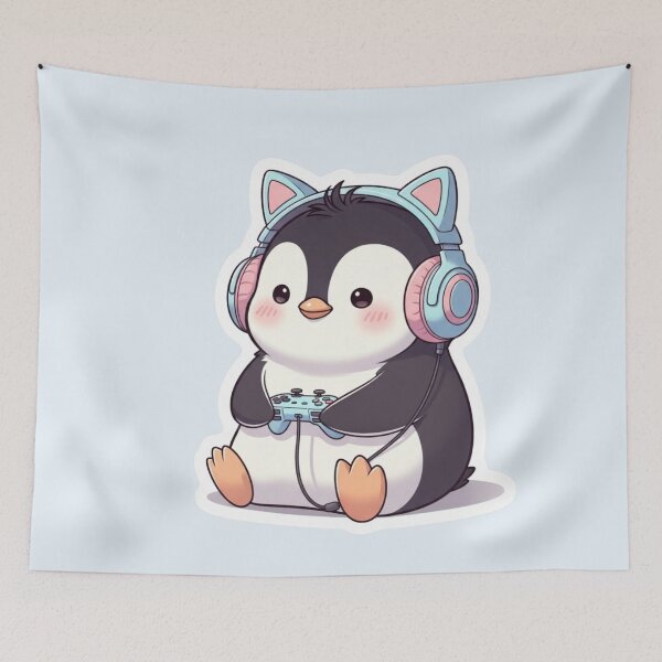 Item preview, Cute Gamer Penguin with Cat Ear Headphones – Kawaii Gaming designed and sold by soletstudio.