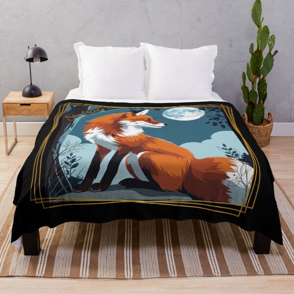 Item preview, Stay Wild Moon Fox: Night Forest Illustration with Gold Frame designed and sold by LixysTempo.