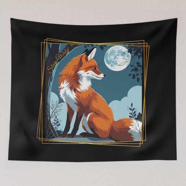 Item preview, Stay Wild Moon Fox: Night Forest Illustration with Gold Frame designed and sold by LixysTempo.