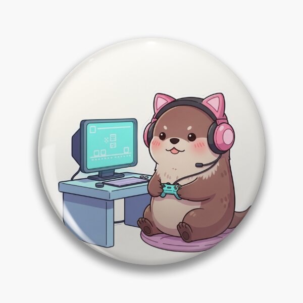 Item preview, Cute Gamer Otter with Pink Cat Headset – Kawaii Gaming Illustration designed and sold by soletstudio.