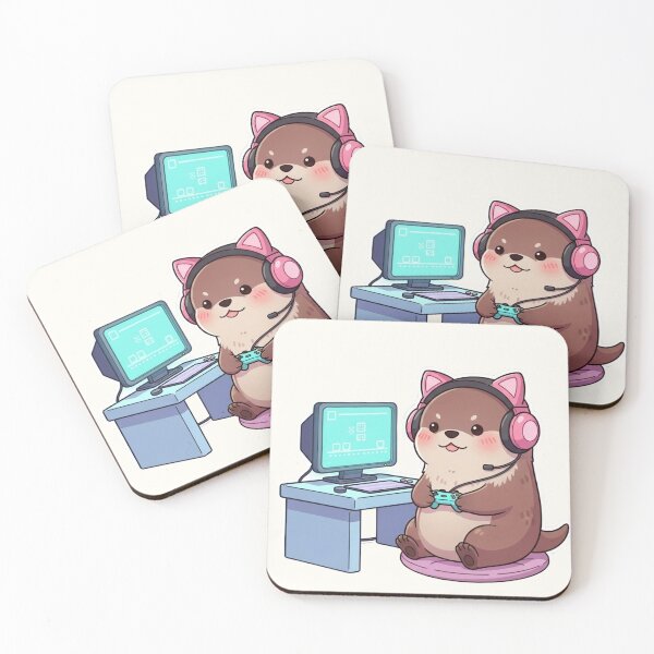 Item preview, Cute Gamer Otter with Pink Cat Headset – Kawaii Gaming Illustration designed and sold by soletstudio.