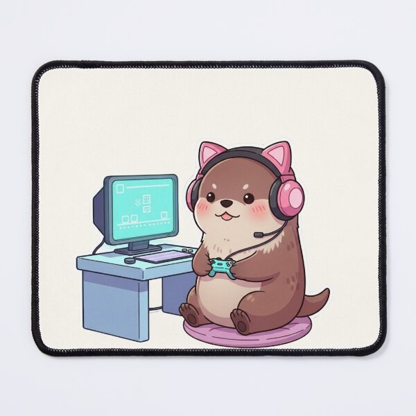 Item preview, Cute Gamer Otter with Pink Cat Headset – Kawaii Gaming Illustration designed and sold by soletstudio.