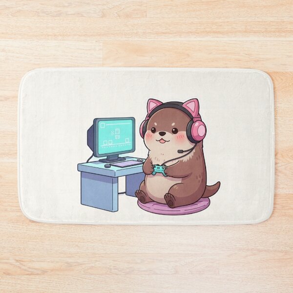 Item preview, Cute Gamer Otter with Pink Cat Headset – Kawaii Gaming Illustration designed and sold by soletstudio.