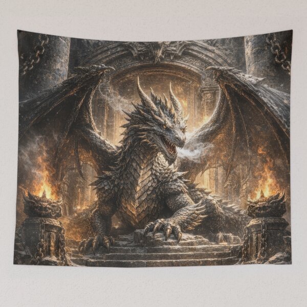 Item preview, Stone Throne Dragon – Dark Fantasy Guardian designed and sold by DrakariArt.