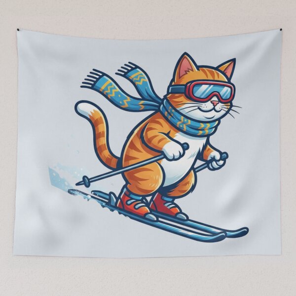 Item preview, Skiing Ginger Cat - Extreme Winter Adventure designed and sold by HappySproutArt.