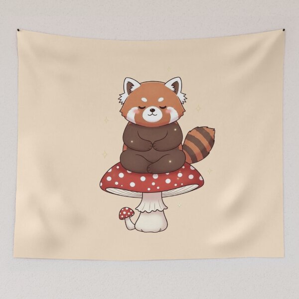 Item preview, Kawaii Red Panda Meditating on Mushroom – Cute Cottagecore Art designed and sold by soletstudio.