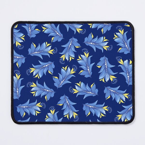 Item preview, blue-yellow leaves, curl, plant pattern flowers, Ukrainian art, Petrykivka style, author's drawing designed and sold by Sunflower-7.