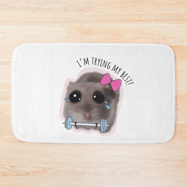 Item preview, Sad hamster struggling to lift a barbell, I'm trying my best! Big eyes and a pink bow designed and sold by GosiaArtGarden.