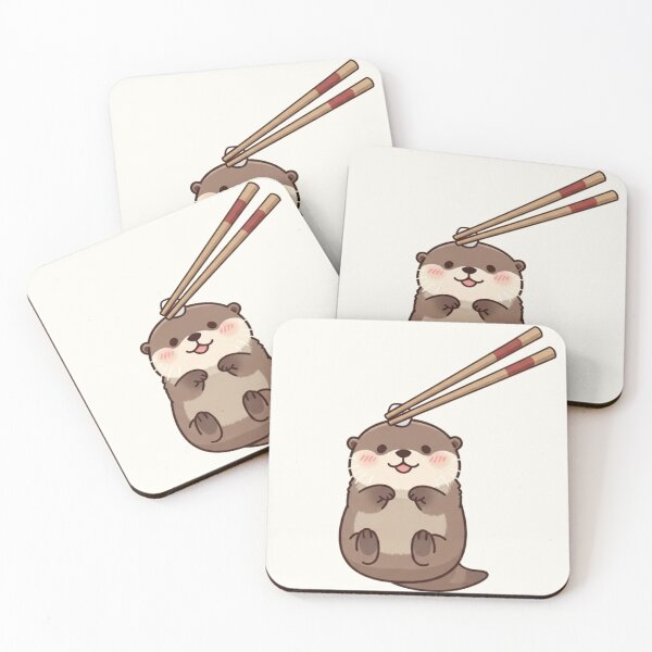 Item preview, Kawaii Otter with Chopsticks – Cute Chubby Otter Anime Aesthetic Sticker designed and sold by soletstudio.