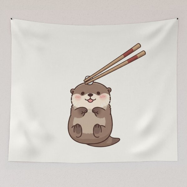 Item preview, Kawaii Otter with Chopsticks – Cute Chubby Otter Anime Aesthetic Sticker designed and sold by soletstudio.