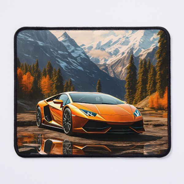 Item preview, Powerful Orange Sports Car Reflecting In Calm Alpine Mountain Water designed and sold by RevUpDesign.