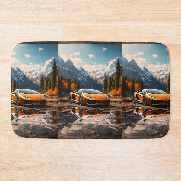 Item preview, Powerful Orange Sports Car Reflecting In Calm Alpine Mountain Water designed and sold by RevUpDesign.