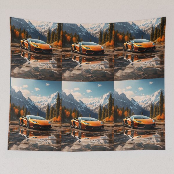 Item preview, Powerful Orange Sports Car Reflecting In Calm Alpine Mountain Water designed and sold by RevUpDesign.