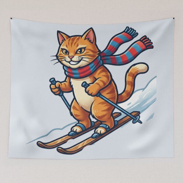 Item preview, Extreme Skiing Ginger Cat - Winter Adventure Mode designed and sold by HappySproutArt.