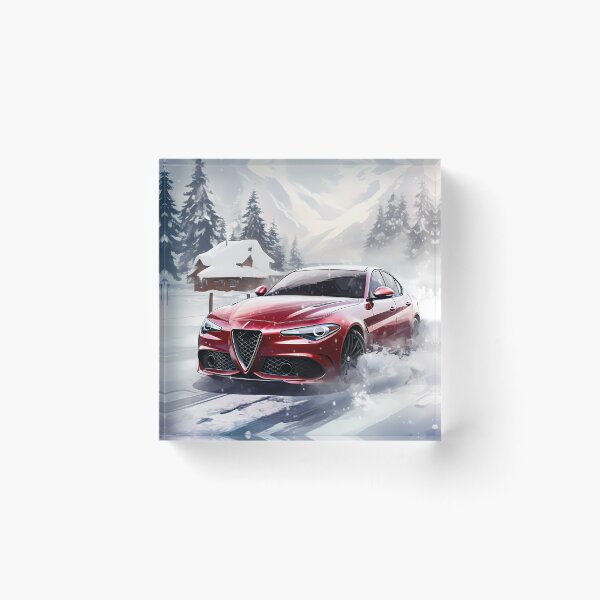 Item preview, Vibrant Red Sports Car Driving Through A Snowy Mountain Landscape designed and sold by RevUpDesign.