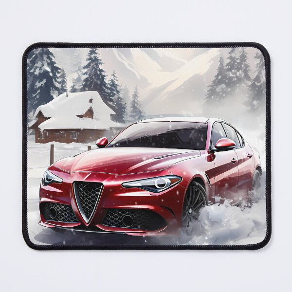 Item preview, Vibrant Red Sports Car Driving Through A Snowy Mountain Landscape designed and sold by RevUpDesign.