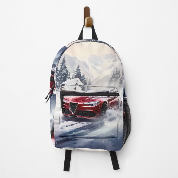 Item preview, Vibrant Red Sports Car Driving Through A Snowy Mountain Landscape designed and sold by RevUpDesign.