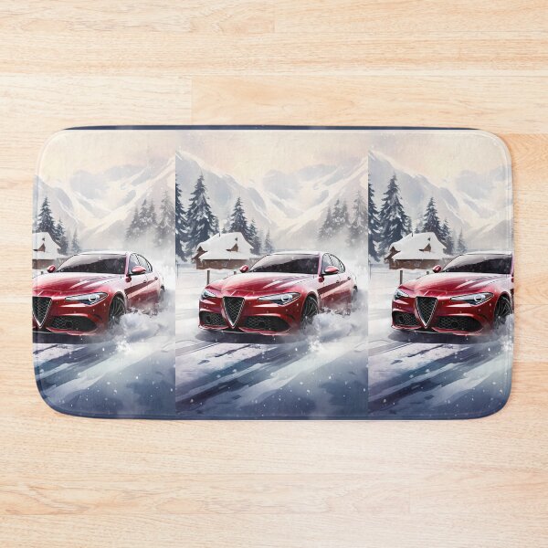 Item preview, Vibrant Red Sports Car Driving Through A Snowy Mountain Landscape designed and sold by RevUpDesign.
