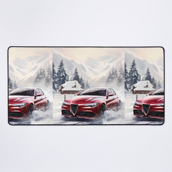 Item preview, Vibrant Red Sports Car Driving Through A Snowy Mountain Landscape designed and sold by RevUpDesign.