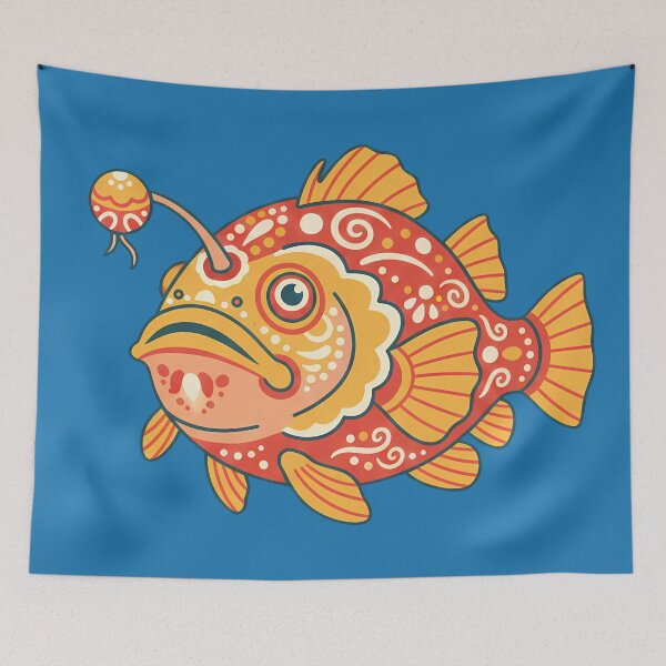 Item preview, Folk Art Orange Anglerfish – Scandinavian Folk Art by heidiannemorris © designed and sold by FOLK ART FUSION by heidiannemorris.