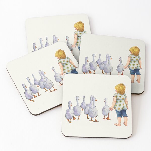 Item preview, Little Girl with Gaggle of Geese Illustration designed and sold by JoyfulWhimsy.