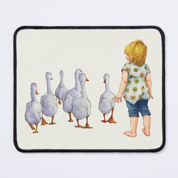 Item preview, Little Girl with Gaggle of Geese Illustration designed and sold by JoyfulWhimsy.