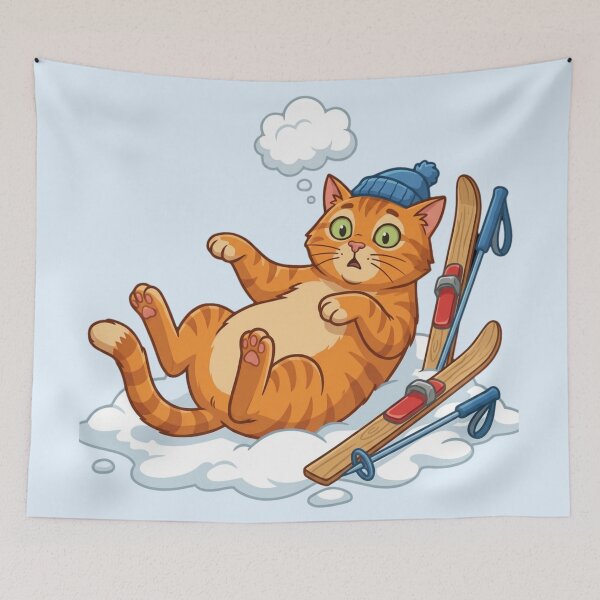 Item preview, Funny Skiing Fail Orange Cat - Clumsy Winter Mood designed and sold by HappySproutArt.