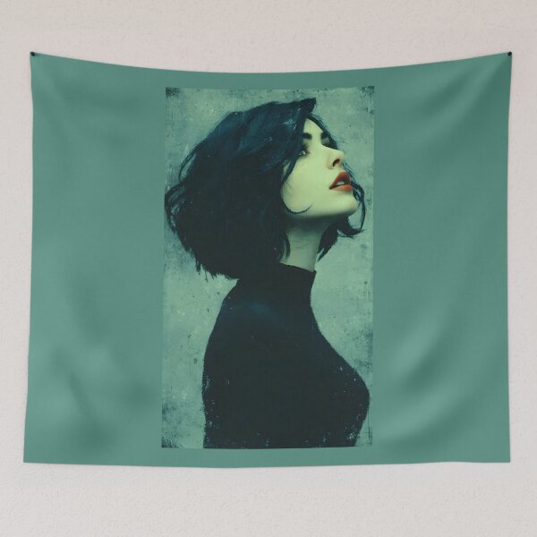 Item preview, Pale Gothic Girl Portrait - Dark Grunge Teal Art designed and sold by QNTR CULT.