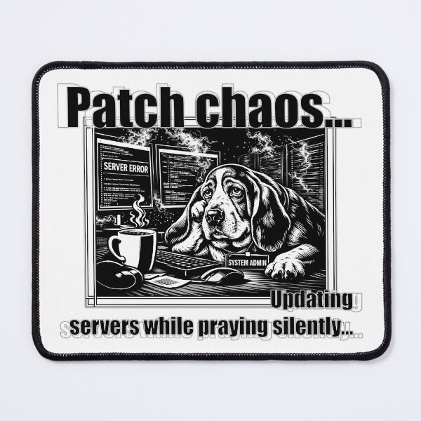 Item preview, Funny Basset Hound Sysadmin Updating Servers While Praying Silently designed and sold by ArhiStrategOne.